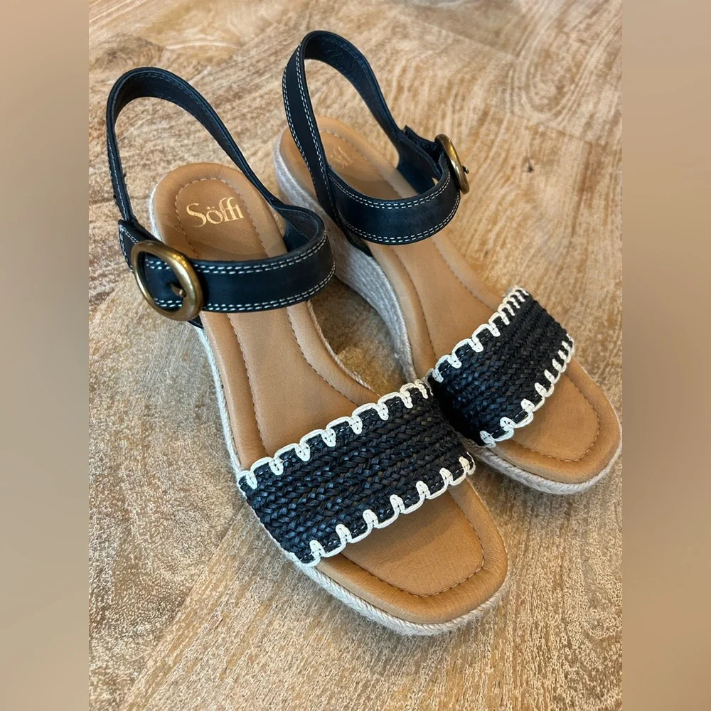 Söfft Black Woven Front Ankle-Strap Wedge Sandal - Picture 3 of 5
